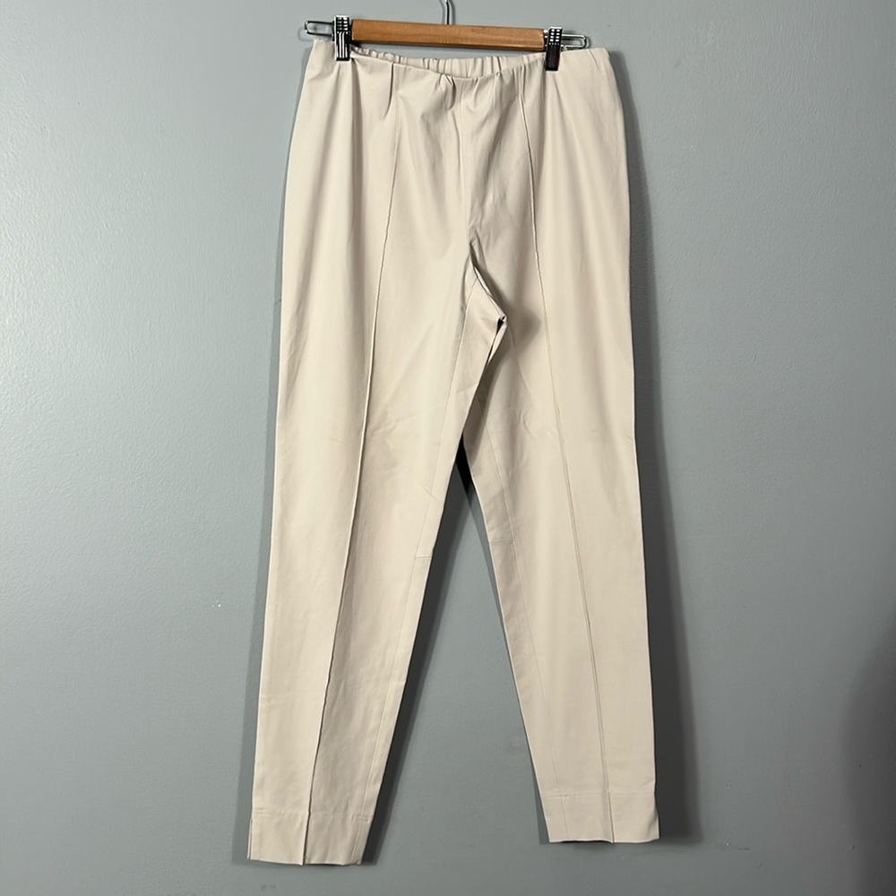 BASLER Women's Elastic Waist Slit Hem Straight Leg Pant Cream Seamed Size 38